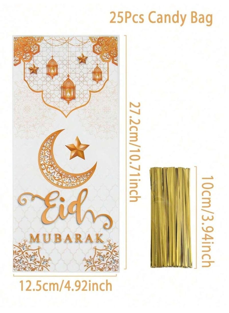 توزيعات العيد أكياس حلوى عيد مبارك 25 قطعة مع أربطة ذهبية تصميم فاخر للهدايا وضيافة العيد وزينة العيد - Image 5